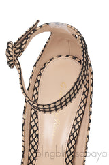 Nude/Black Net Slingback Pointed Toe Heels