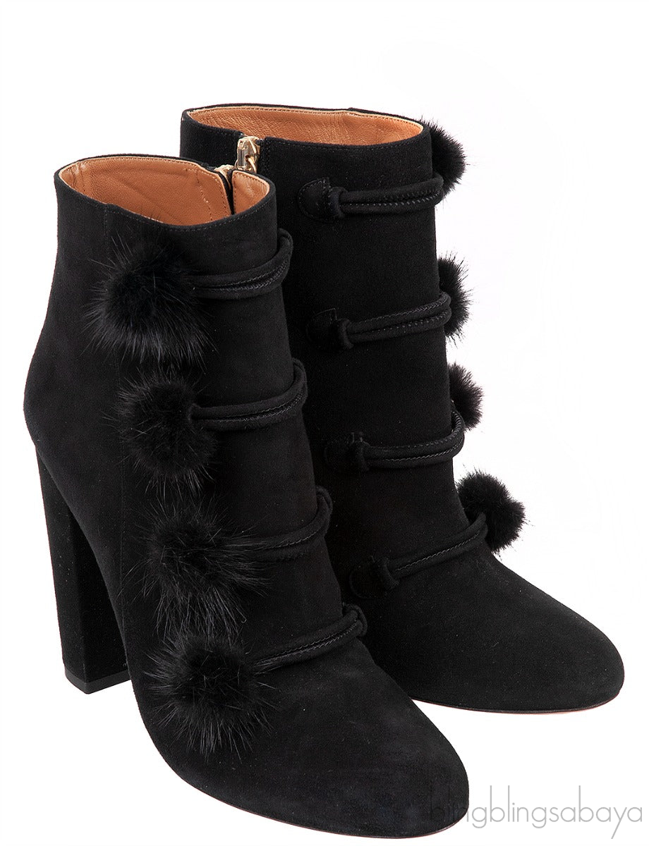 Ulyana Mink Pompom Suede Ankle Boots  39