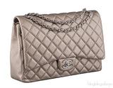 Metallic Silvery Gold Quilted Maxi Flap Bag