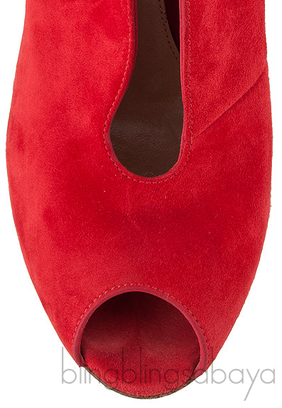 Red Suede Ankle-Flare Boots