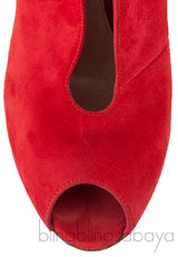 Red Suede Ankle-Flare Boots