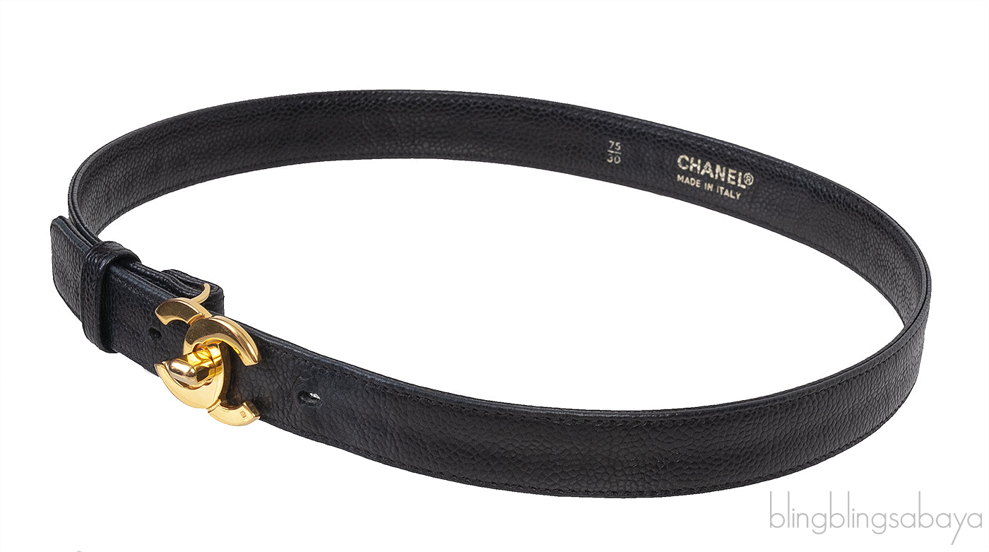 Chanel Black Caviar CC Turnlock Vintage Belt