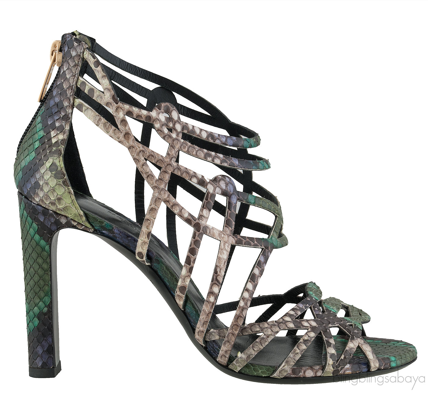 Hermes Green & Natural Snakeskin Sandals