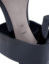 Black Glossed Leather Mules