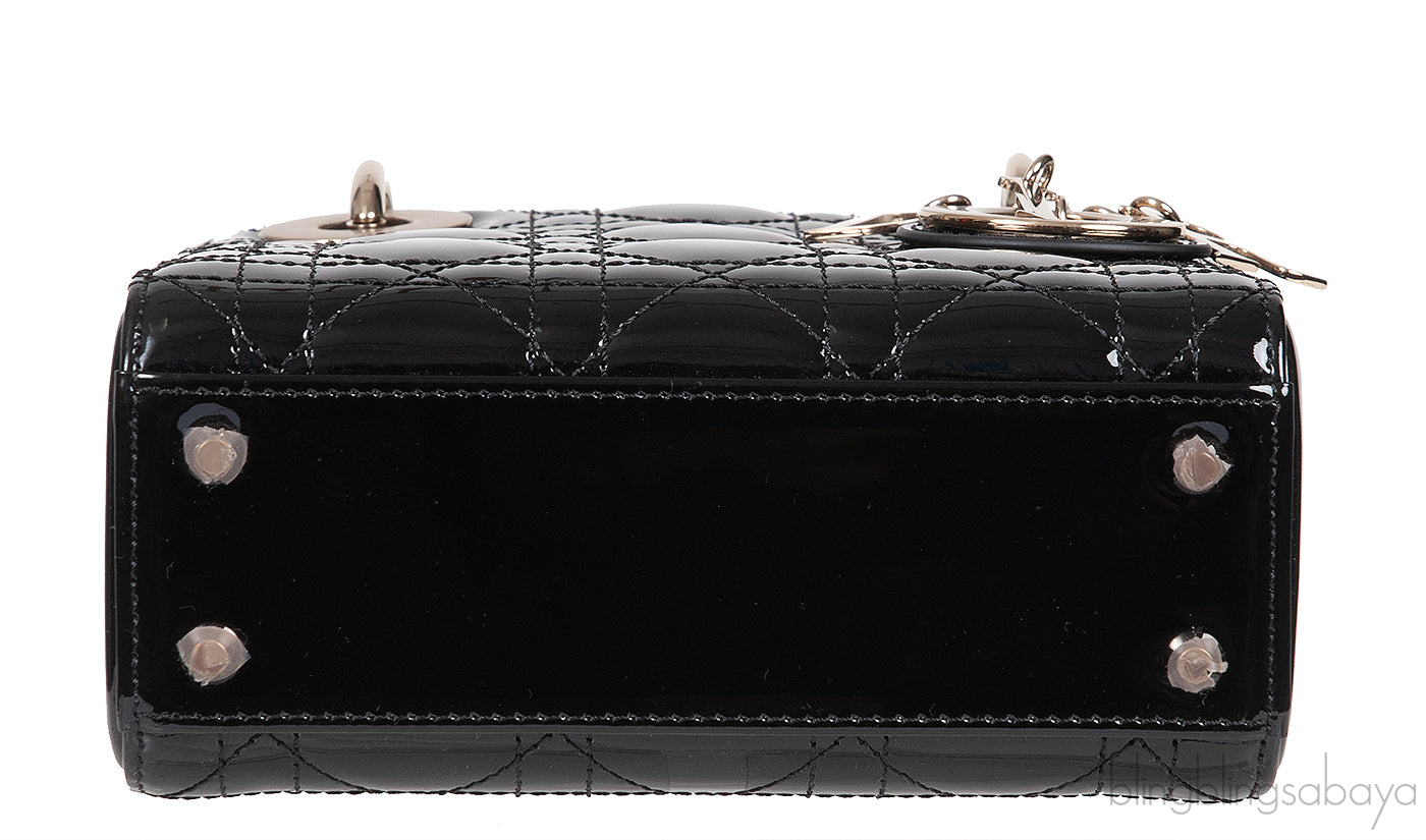 Lady Dior Mini Black Patent Quilted Leather GHW