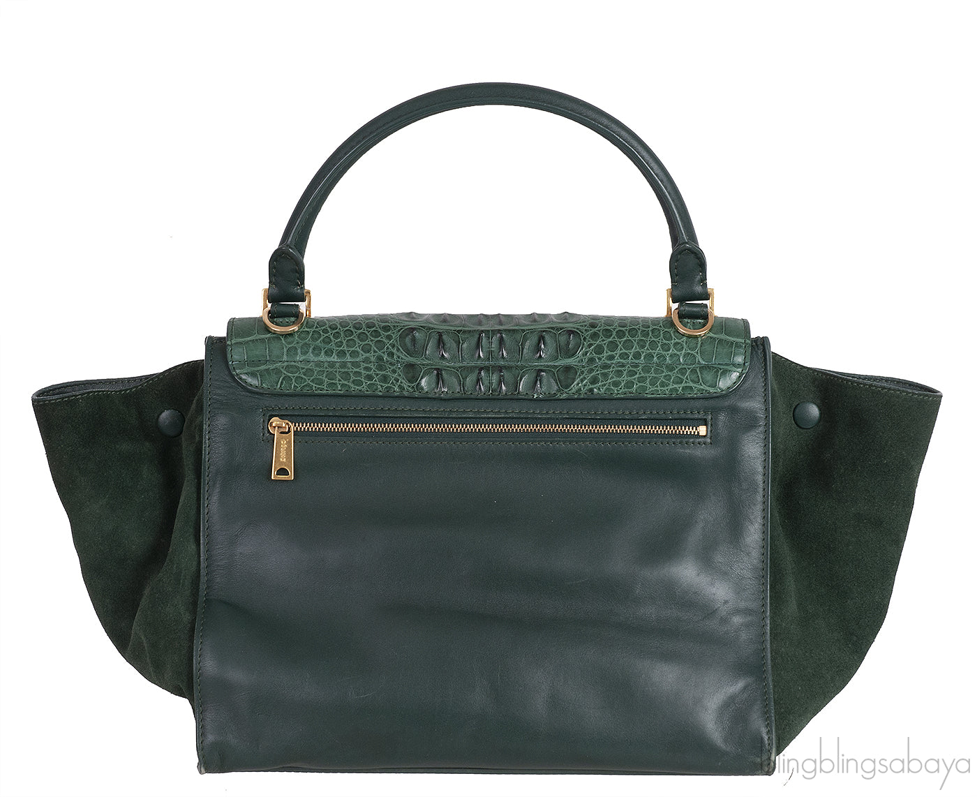 Trapeze Emerald Green Croc Embossed Shoulder Bag