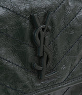 Yves Saint Laurent  Nikki Forest Green Medium Crinkled Leather Shoulder Bag