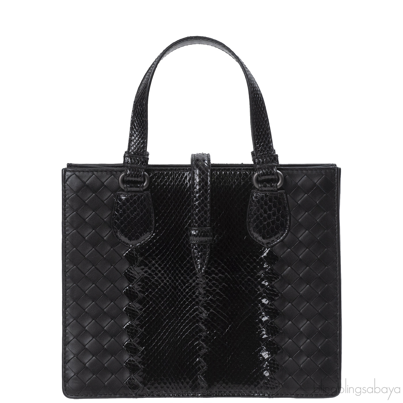 Bottega Veneta Black Intrecciato Leather & Python Handbag