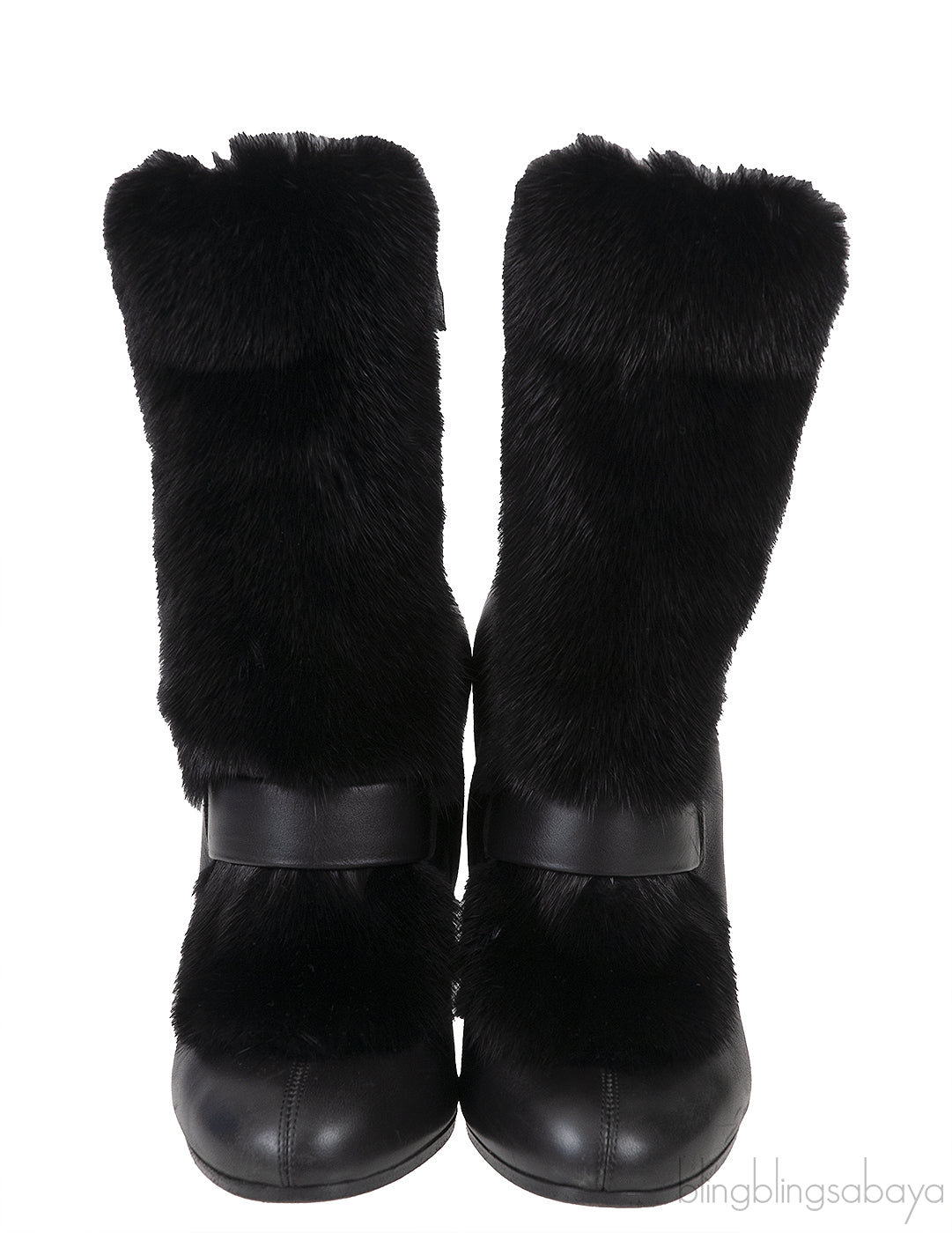 Hermes Black Leather and Fur Ankle Boots