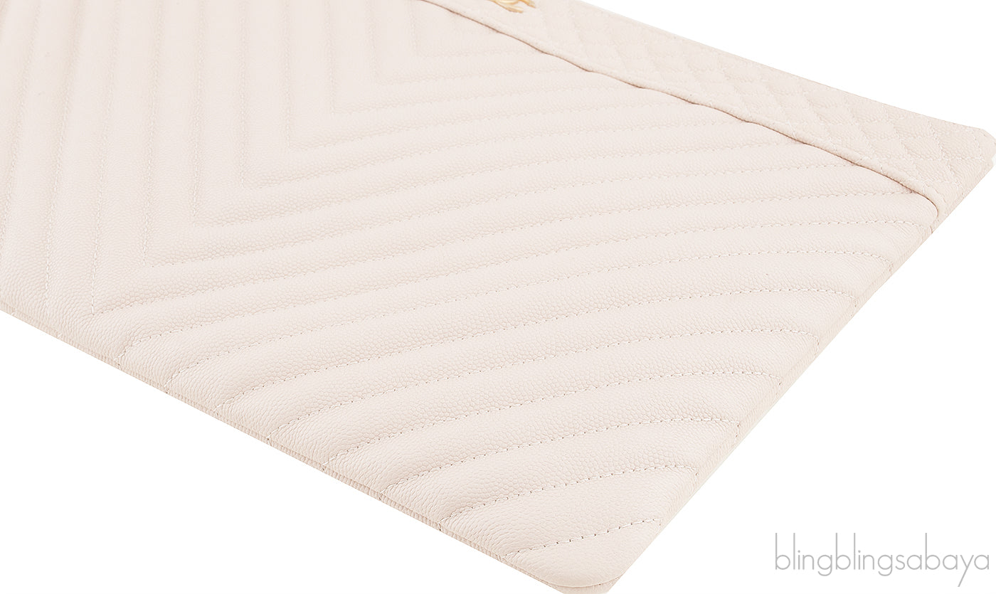 Beige Chevron Caviar O-case Pouch