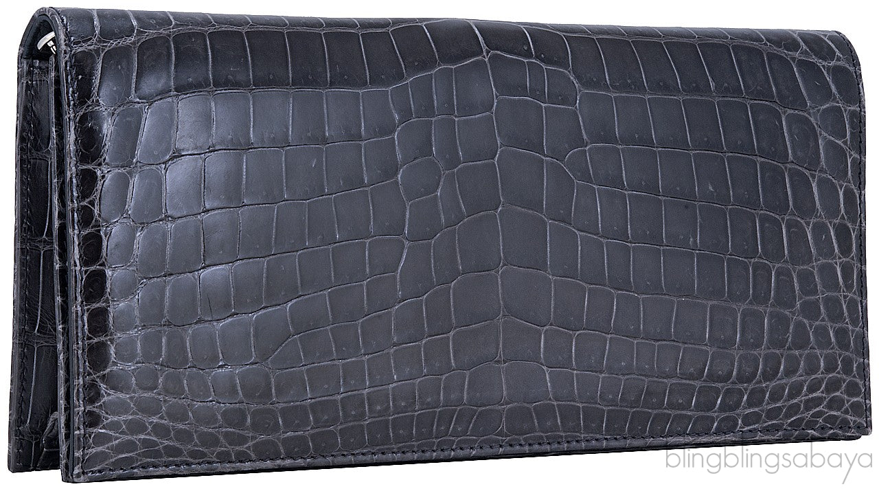 Grey Patent Alligator Clutch Bag