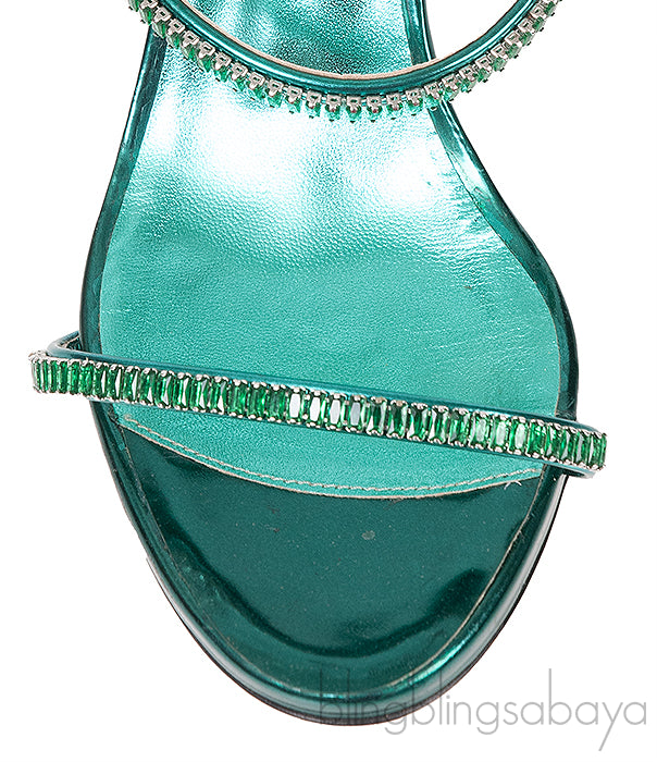 Giuseppe Zanotti Metallic Green Crystal Embellished Mules