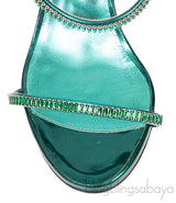 Giuseppe Zanotti Metallic Green Crystal Embellished Mules
