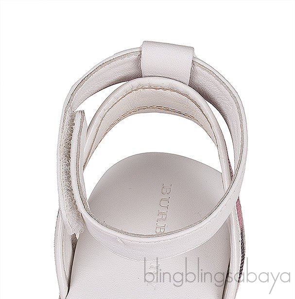 White Leather Pink Check Espadrille Kids Sandals