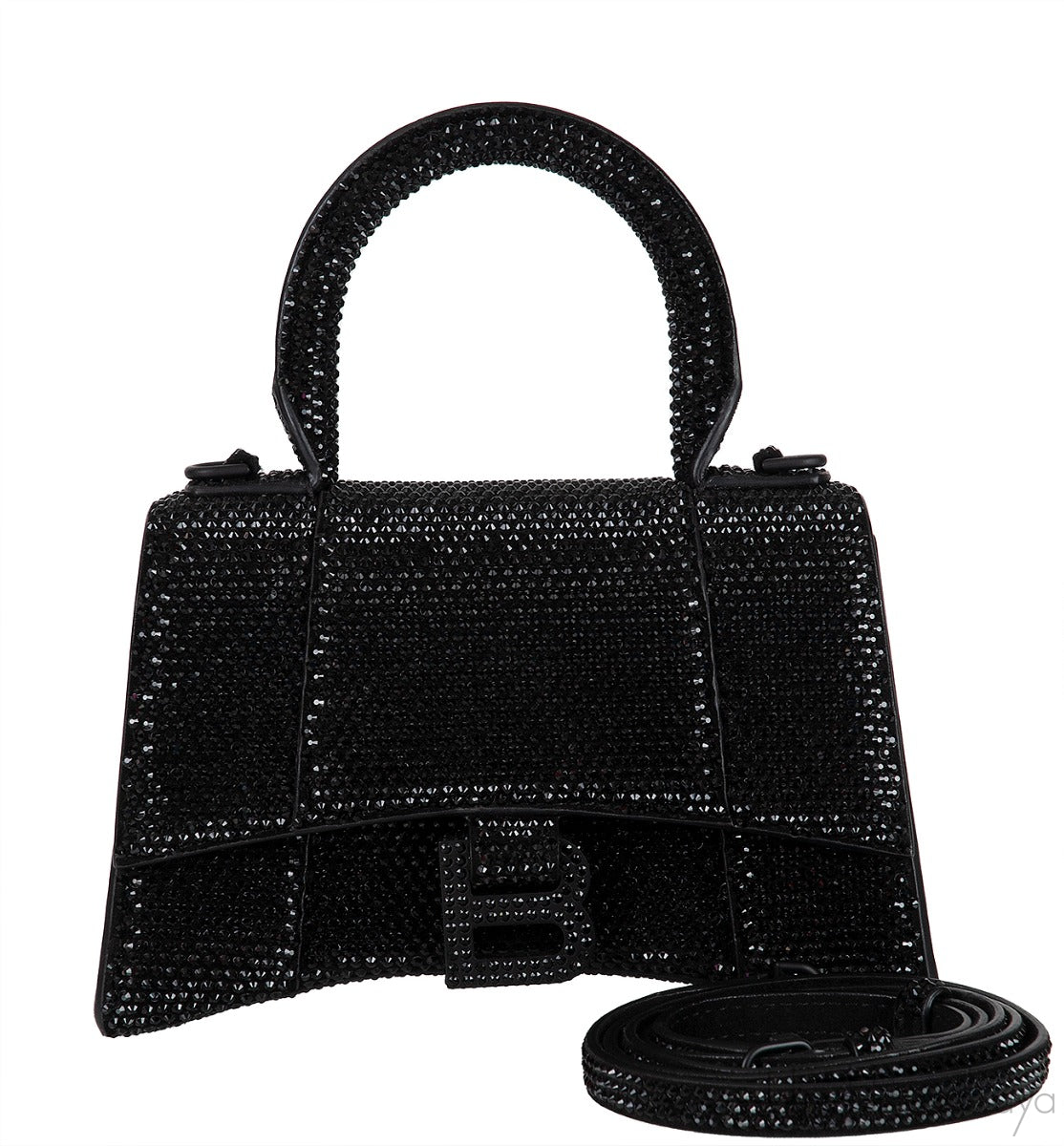 Hourglass XS Black Rhinestone Suede Calfskin