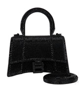 Hourglass XS Black Rhinestone Suede Calfskin