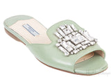 Pastel Green Crystal Open Toe Slide Sandals 38