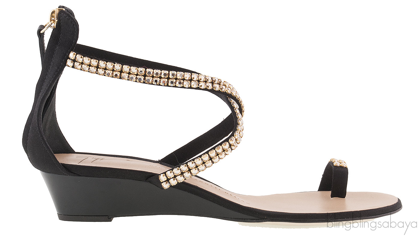 Black Crystal One Finger Sandals