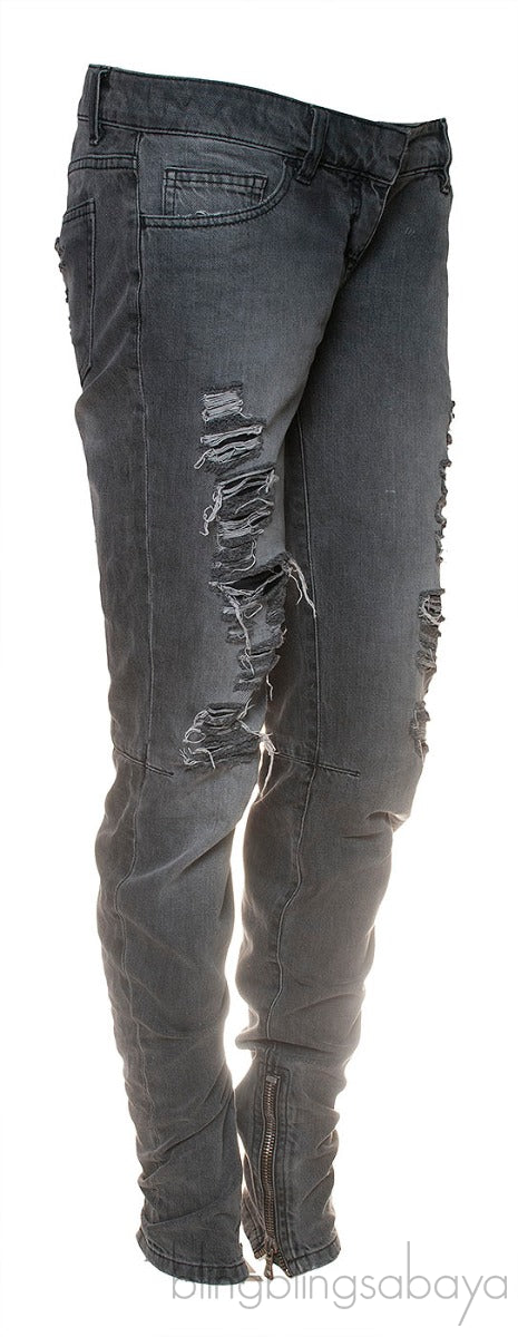 Grey Denim Ripped Jeans