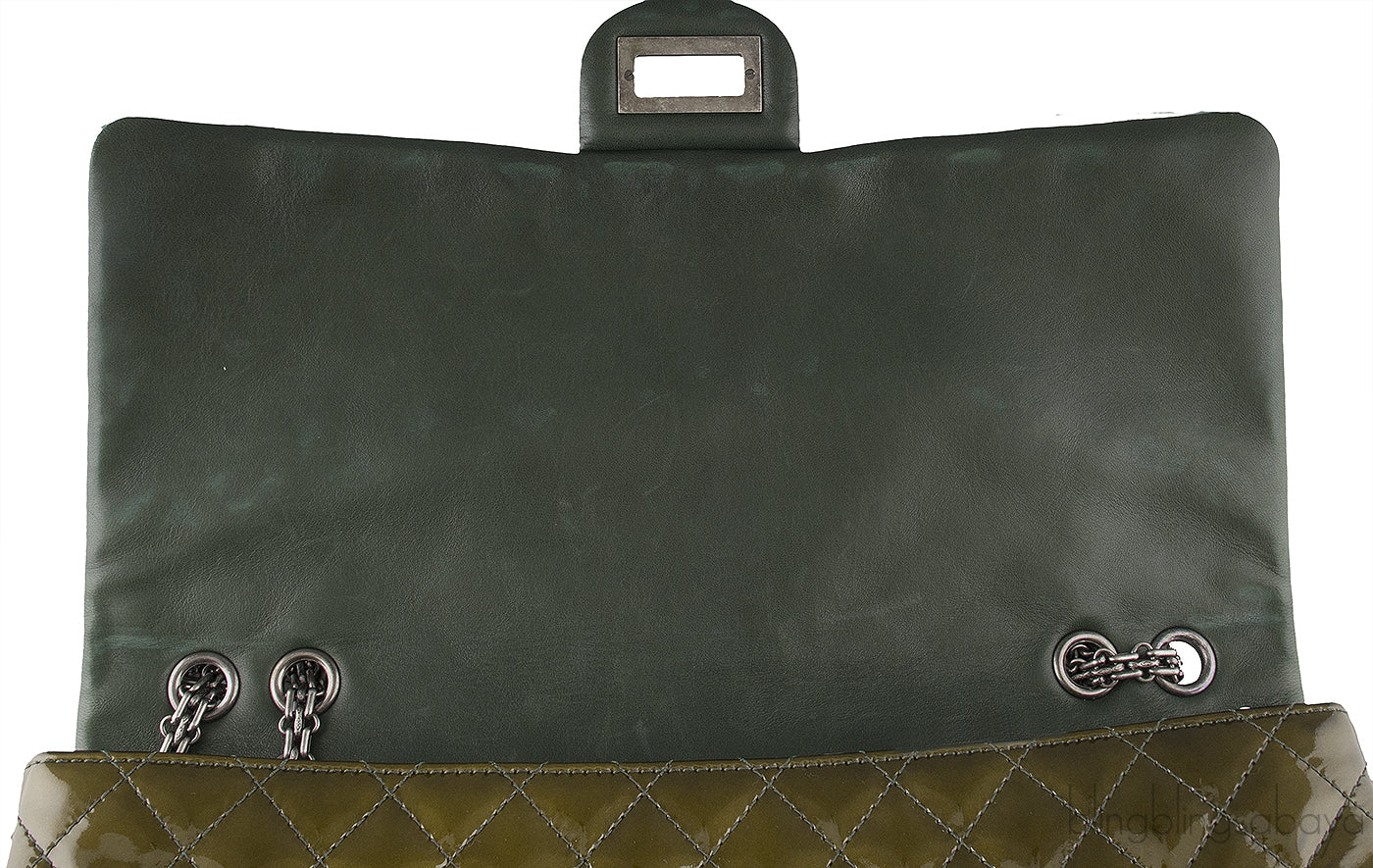 2.55 Olive Green Patent Quilted Flap XL