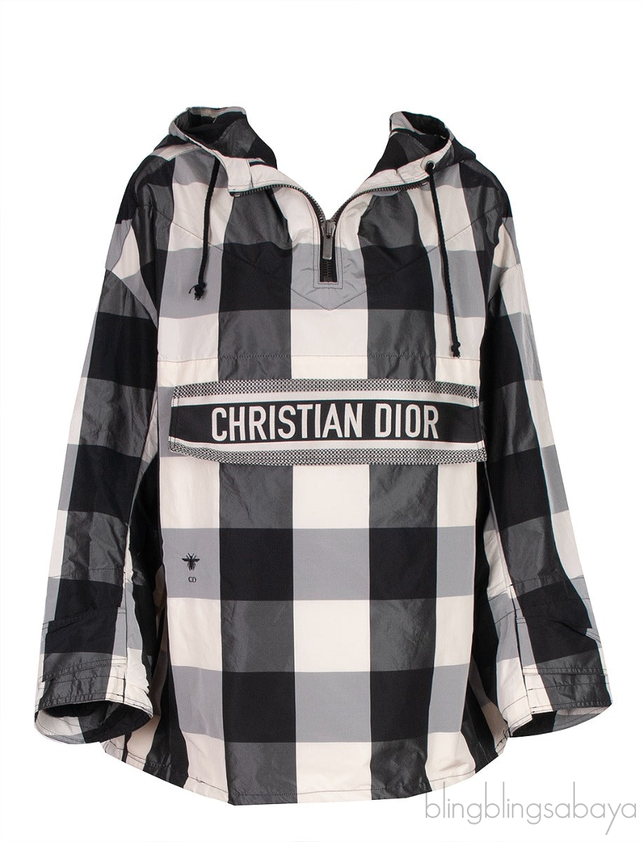 Dior Black & Off White Plaid Polyester Rain Jacket