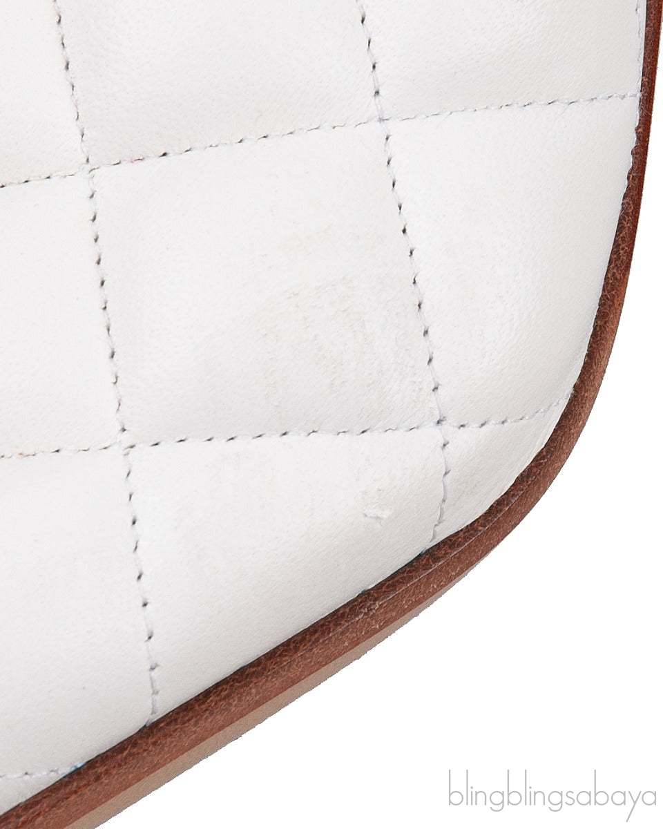 Bottega Veneta White Quilted Gold Square Toe Mule