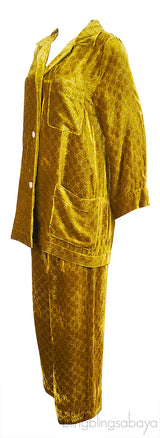 Gucci Gold GG Devore Velvet Shirt & Wide Leg Trouser
