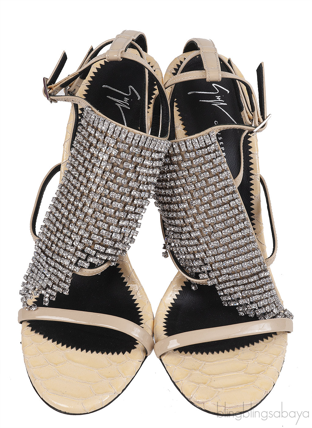 Giuseppe Zanotti Python Embossed Beige Crystal Sandals