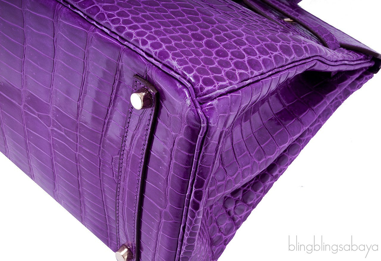 Birkin 35 Purple Crocodile GHW