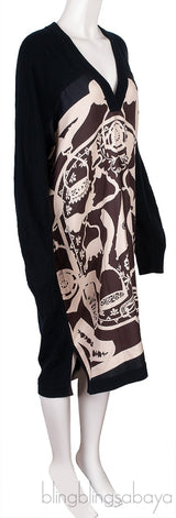 Printed Silk & Black Wool Dress