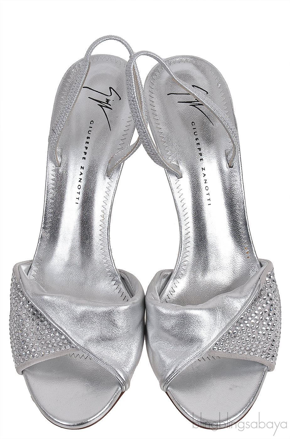 Giuseppe Zanotti Silver Crystal Embellished Vamp Slingback