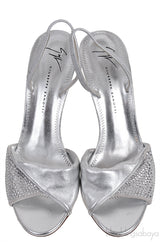Giuseppe Zanotti Silver Crystal Embellished Vamp Slingback