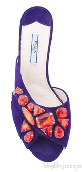 Purple Suede Red Crystal Sandals