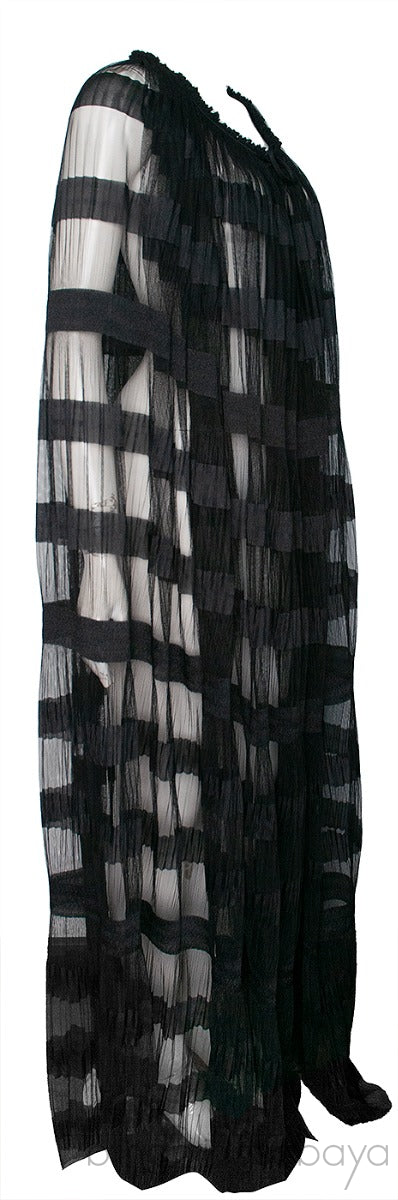 Black Pleated Mesh Long Cape