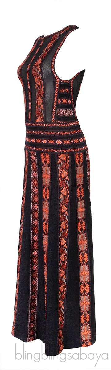 Black & Orange Printed Sleeveless Dress