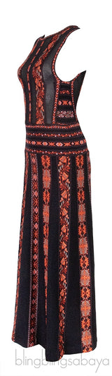 Black & Orange Printed Sleeveless Dress