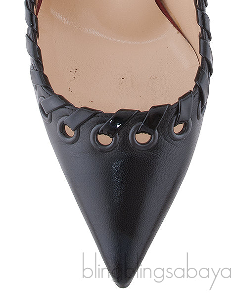Christian Louboutin Black Leather Ostri Sling 100 Heels