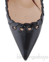 Christian Louboutin Black Leather Ostri Sling 100 Heels