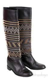 Black Rom Chic Flat Studded Boots
