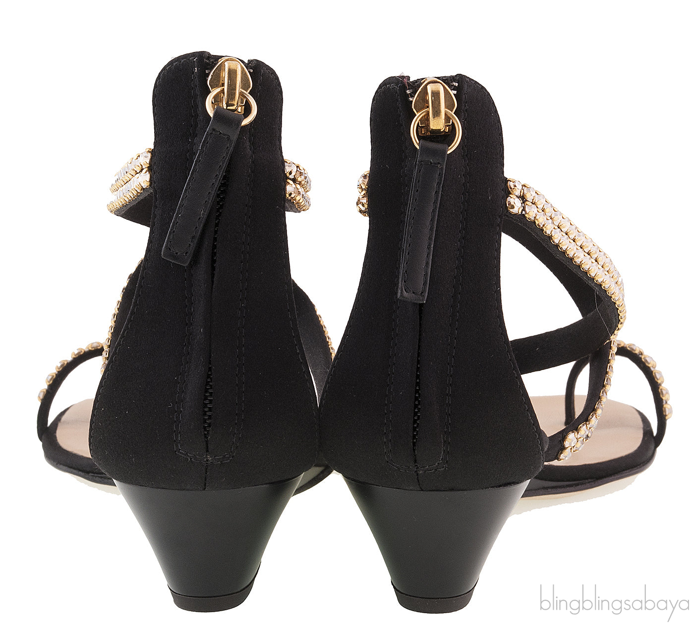 Black Crystal One Finger Sandals