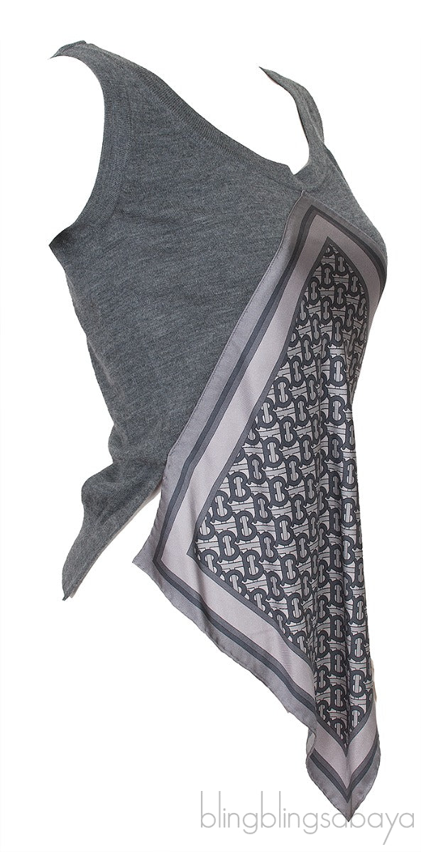 Grey Monogram Print Scarf Detail Wool Vest