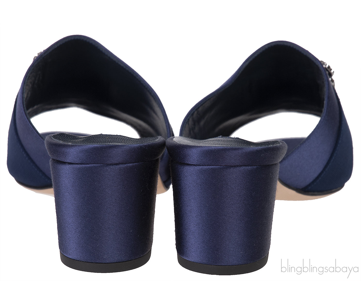 Martamod Navy Blue Satin Mules