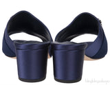 Martamod Navy Blue Satin Mules
