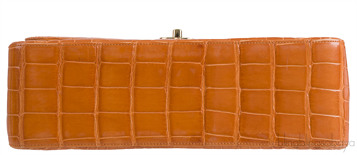 Classic Orange Crocodile Jumbo Flap Bag