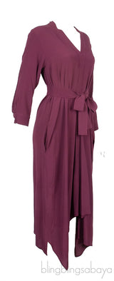 Plum V-Neck Asymmetric Front Dress