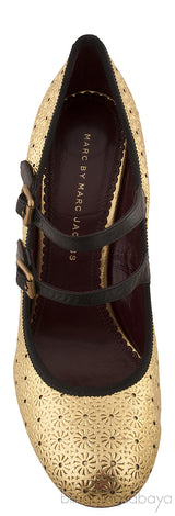 Gold Perforated Black Trim Heels