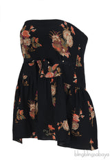 Valentino Black Floral Print Tube Peplum Top L