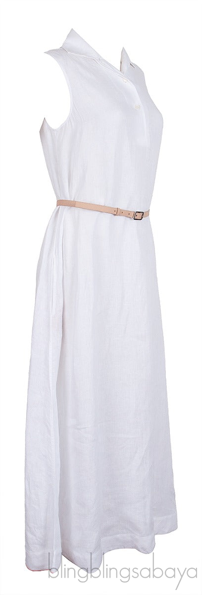 Belted Linen Shirt Dress White
