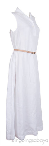 Belted Linen Shirt Dress White