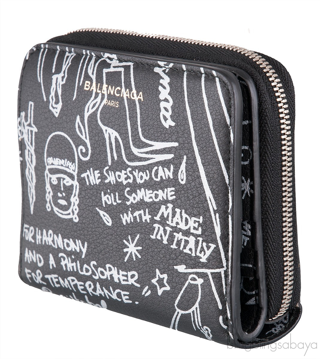 Black Graffiti Zip Around Wallet